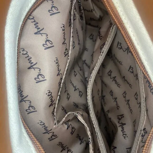 B Amici Amelia White Canvas & Tan Trimming Satchel Shoulder Bag - Picture 13 of 16